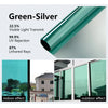 Green-Silver one-way privacy window film demonstrating light transmission and UV/infrared ray rejection.