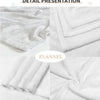 Detail presentation of white flannel blankets folded and displayed.