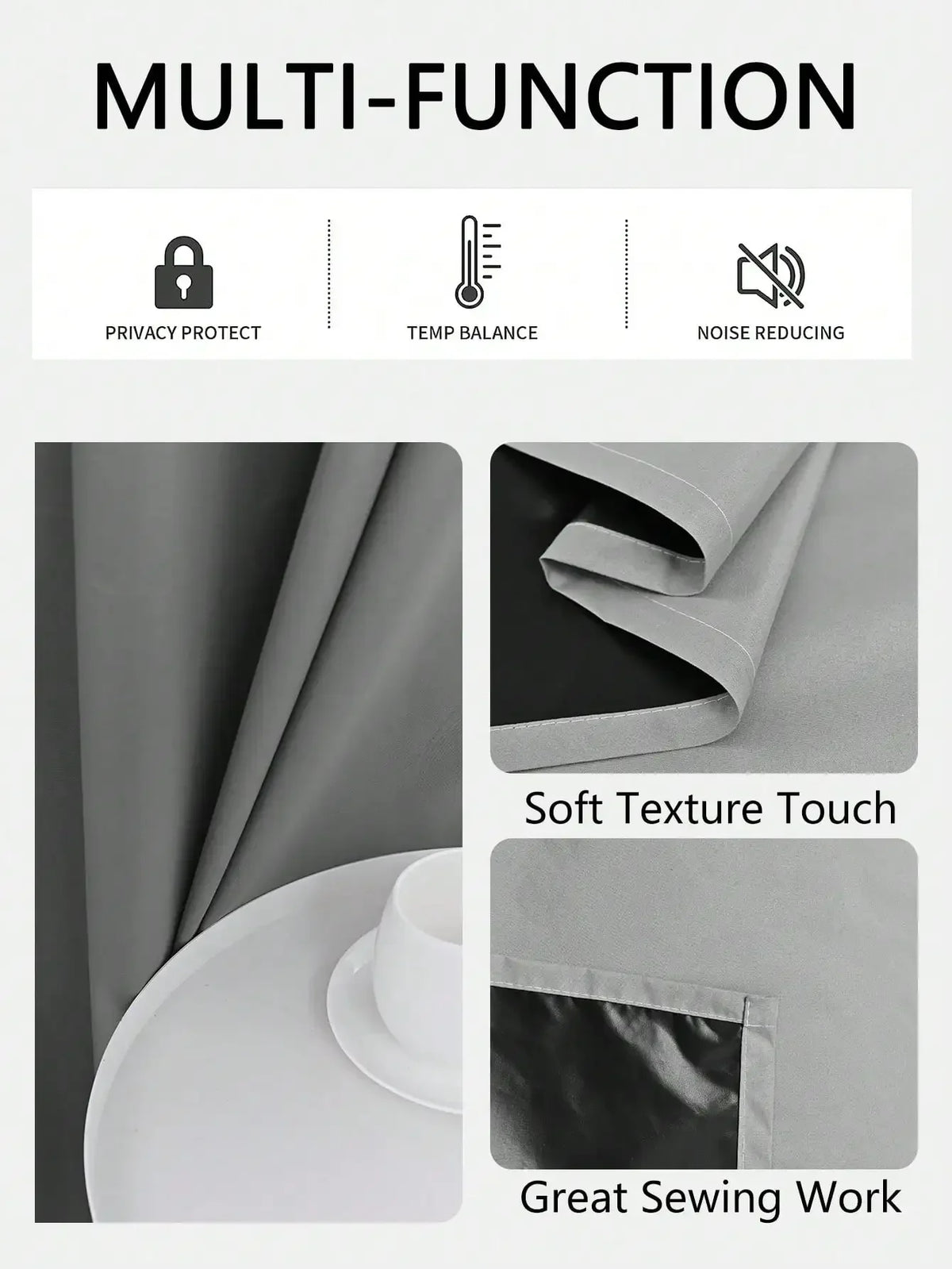 Image showing a soft texture touch and great sewing work on solid black blackout privacy curtains.