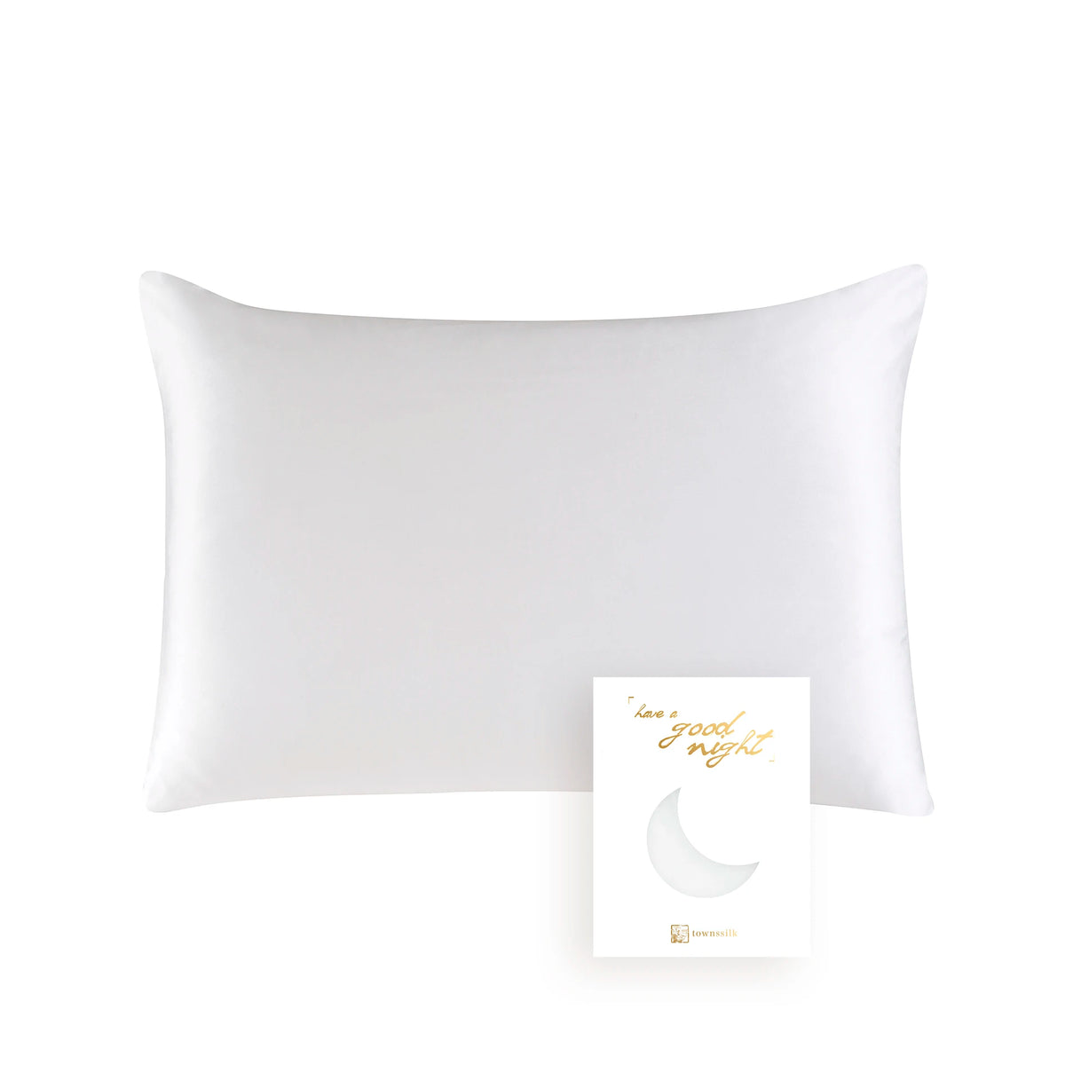 A white natural mulberry silk pillowcase is shown against a white background.
