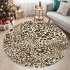 Circular leopard print anti-slip door mat rug on a light wood floor.