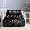 Black printed flannel travel blanket featuring a graphic design of martial arts figures.