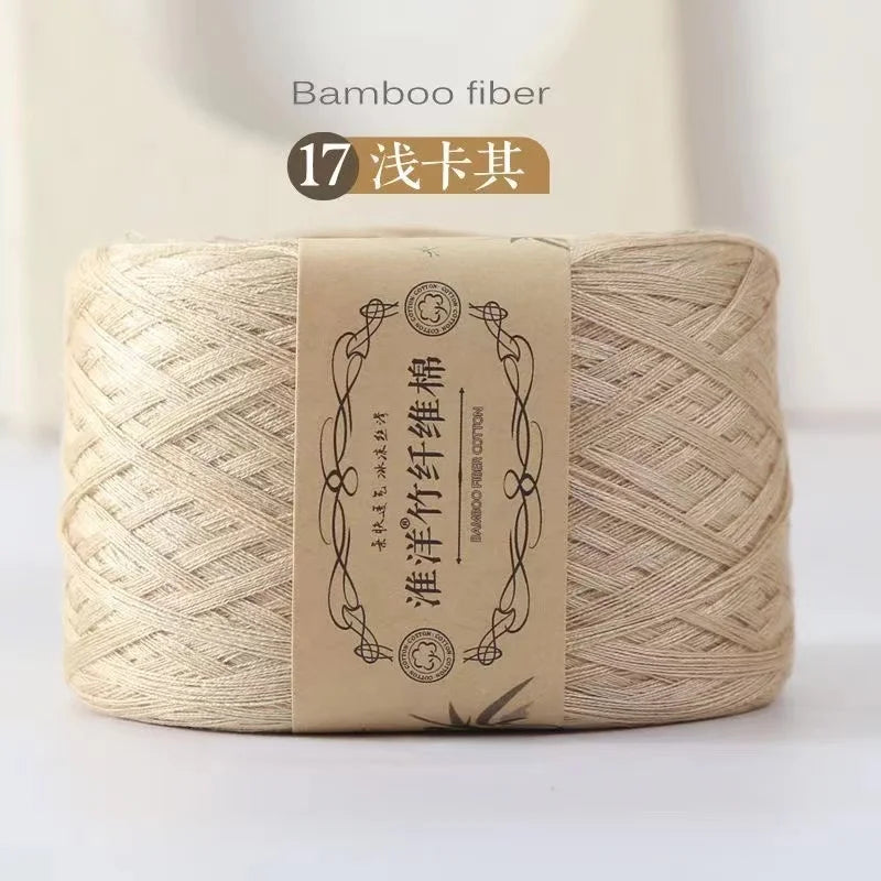 Spool of bamboo fiber yarn labeled as 17 strands for crafting