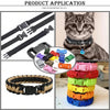 Various adjustable plastic paracord buckle bracelets and a cat wearing one.