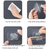 Instructions showing how to use self-adhesive curtain rod clips to install a storage rod in a window or wall.