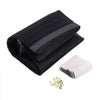 Black automatic mosquito net curtain folded neatly with a gold-colored decorative element.