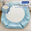 Light blue cooling spandex fitted sheet mattress protector with a quilted white insert and elastic band design