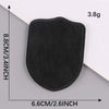 A black embroidered leather patch with a self-adhesive backing, measuring 8.8cm by 6.6cm and weighing 3.8g.