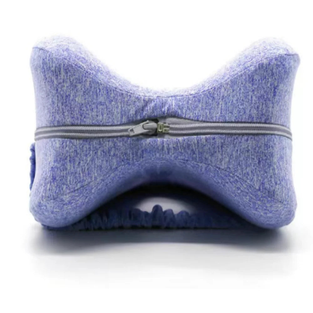 A lavender memory foam heart-shaped pillow with a zipper closure.