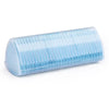 A translucent light blue plastic eraser with ribbed texture.