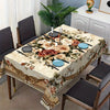 Elegant floral lace rectangular tablecloth set for dining with wooden chairs