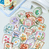 A collection of vintage botanical flower stickers in various colors and styles for journaling and scrapbooking