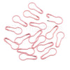 A collection of pink gourd-shaped locking safety pins for knitting and sewing.
