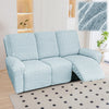 Light blue heavy-duty chenille recliner sofa slipcover in a modern living room setting