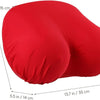 A bright red memory foam contour chest pillow shown from the side with dimensions provided.