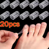 A set of transparent silicone toe and finger protectors shown next to a hand for scale.