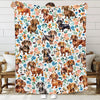 A colorful flannel blanket featuring various adorable dachshund dogs in a floral pattern.