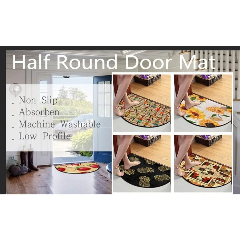 Half round door mat featuring a boho dragonfly design with whimsical floral patterns.