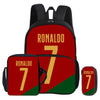 Red and green football backpack featuring the name Ronaldo and the number 7