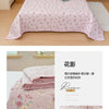 Pink floral quilted bedspread with white piping and a matching pillow set.