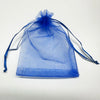 A translucent blue organza gift bag with drawstring ties, used for bulk storage.