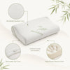 A contoured memory foam pillow with a breathable bamboo cover, showing details of the removable zip cover and high-density me