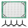 A set of adjustable sheet corner grippers with elastic straps shown in various configurations.