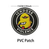 A black circular PVC patch featuring a yellow chick with an open mouth, surrounded by text that reads ICHOOSE VIOLENCE and di