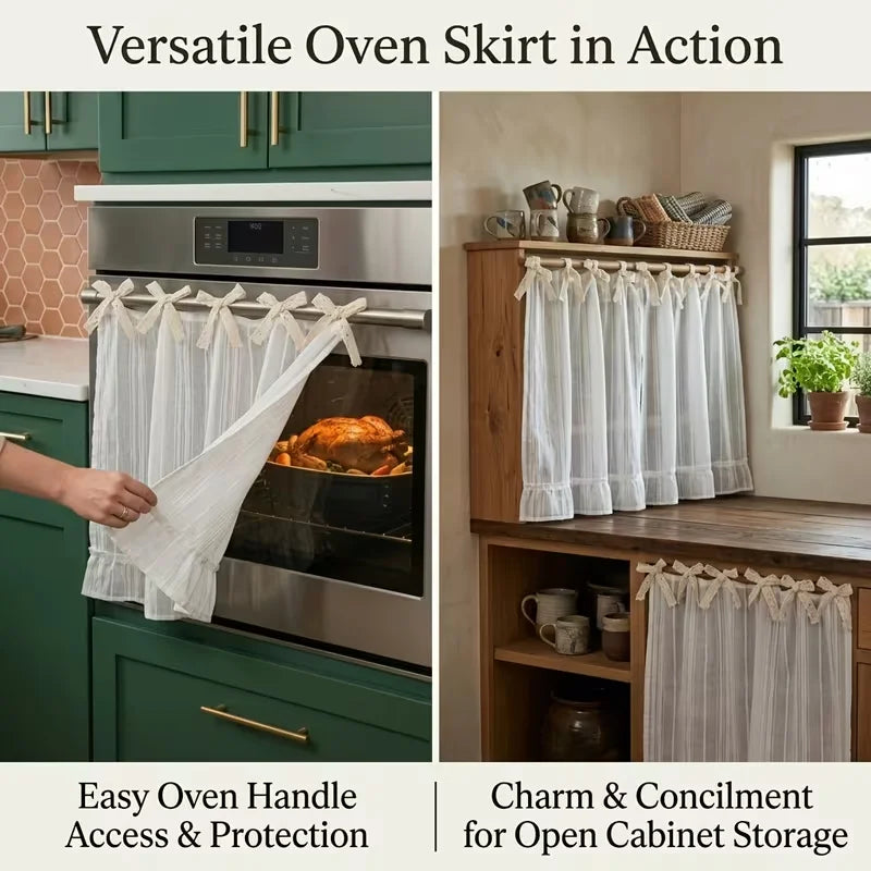 Versatile Oven Skirt in action showing easy access and protection for open cabinet storage