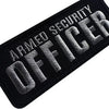 Black embroidered security patch with silver text reading Armed Officer