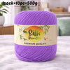 Purple silk bamboo blend yarn in a skein, ready for knitting or crochet projects.