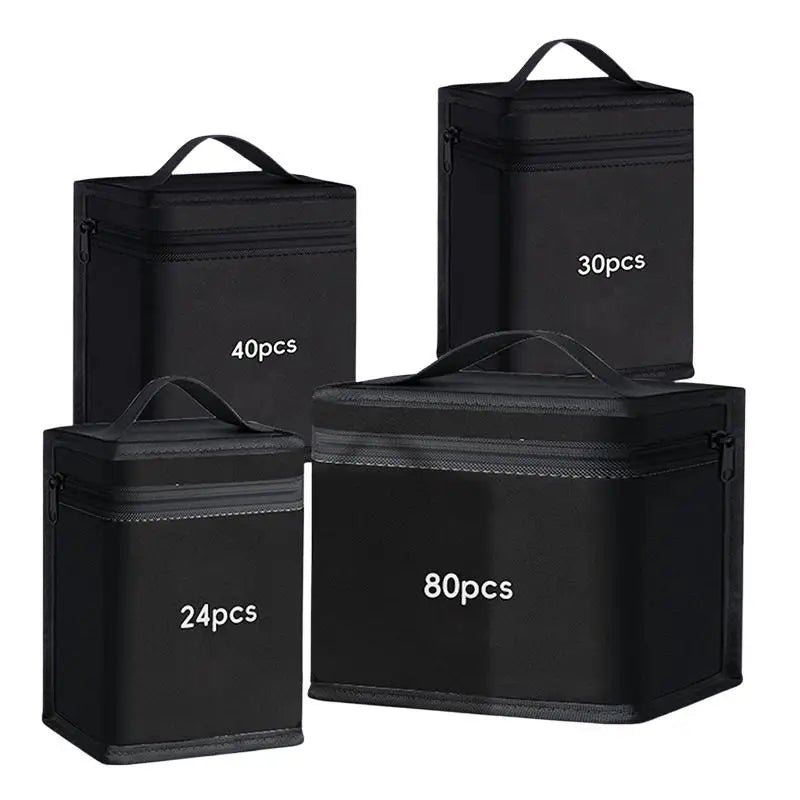 Black portable marker storage pouches in various quantities of 24, 30, and 80 pieces