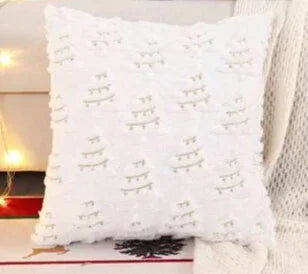 A white textured corduroy throw pillow cover with vertical stitching details.