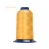 A spool of gold-colored high tenacity polyester embroidery thread with a blue cap.