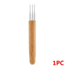 A set of five wooden precision crochet hooks for hair dreadlocks.