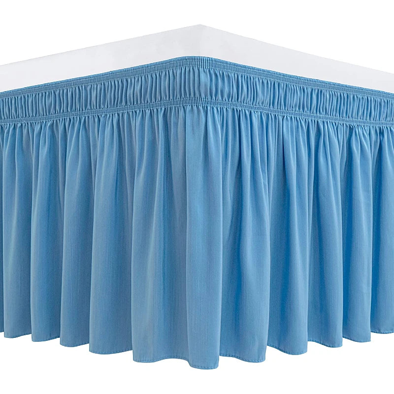 Light blue thick ruffle bed skirt with adjustable elastic belt