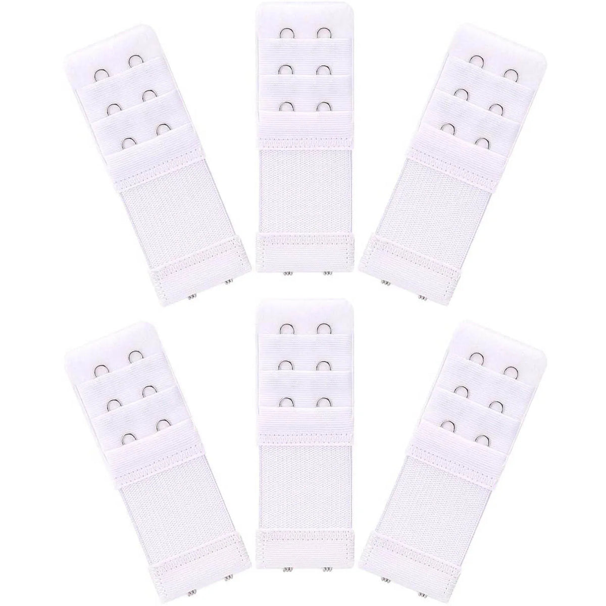 White adjustable bra extender straps shown in various sizes and angles