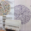 An embroidery kit showing various stitches and threads for floral designs with English instructions.