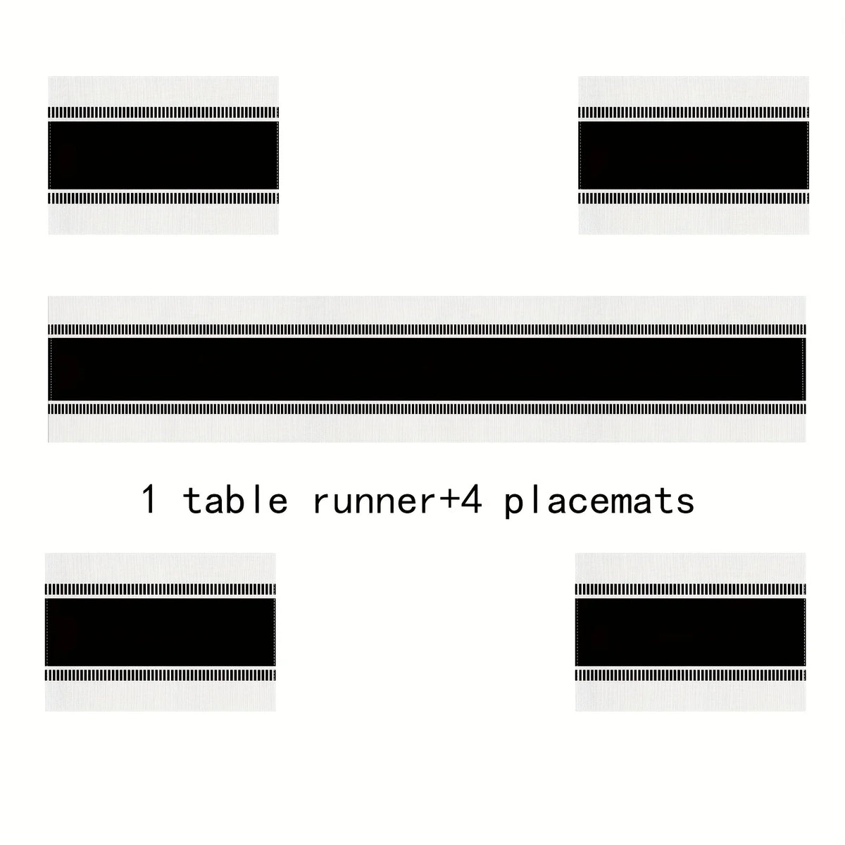 A set of minimalist black and white table runners and placemats.