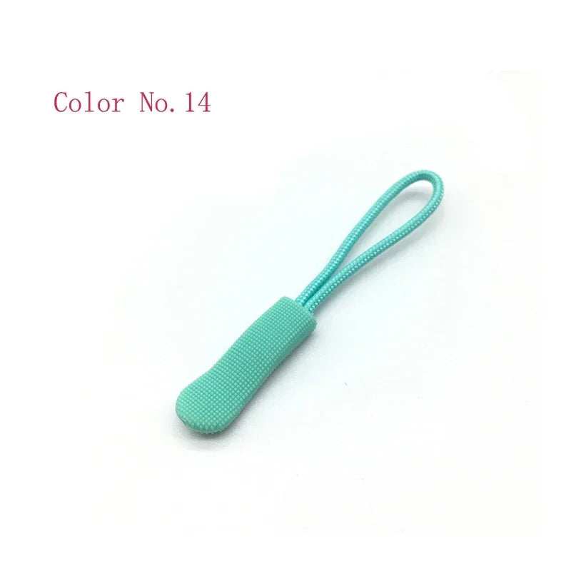 A teal replacement zipper pull for bags and apparel, labeled Color No. 14.