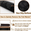 Image showing a non-slip bottom kitchen mat with a floral pattern and instructions for removing fold marks.