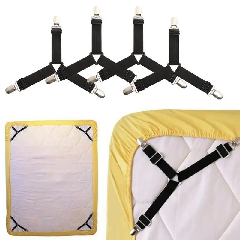 Black non-slip clips and holders for securing bed sheets