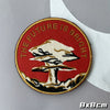 Red embroidered patch featuring a white mushroom cloud design with the text The Future Is Bright
