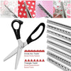 A set of stainless steel zig zag lace sewing scissors with various tooth sizes and patterns.