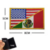 Embroidery patch featuring the flag of Mexico and the United States stitched onto a fabric background
