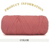 A skein of thick, pink-colored polyester blended yarn is shown rolled up.
