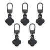 A set of five black metal zipper pull replacement kits with loops and square ends.