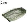 Two pieces of olive green mosquito net fabric shown flat.