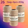 Three spools of hollow yarn are shown with a quantity indicator for knitting and crochet projects.