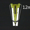 A precision bias tape maker tool with a green and silver frame and 12mm measurement mark.